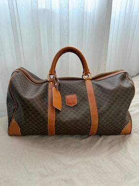 Auth Celine Logo Monogram Vintage Duffle Bag w/ Gold Hardware
